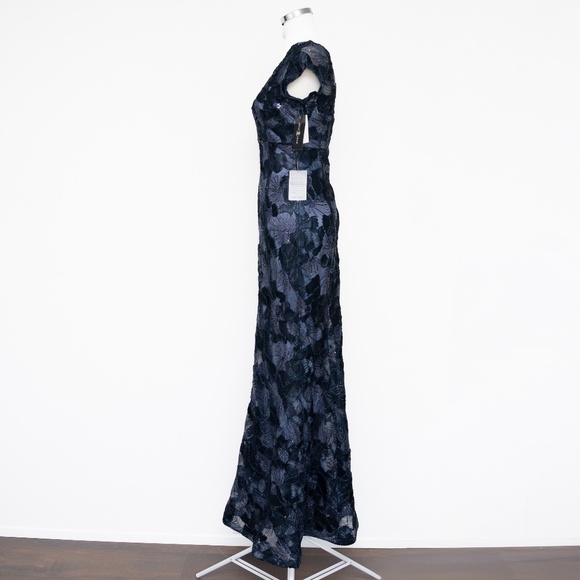 Betsy & Adam - Flower Embroidered Cap Sleeve Gown - Picture 6 of 11